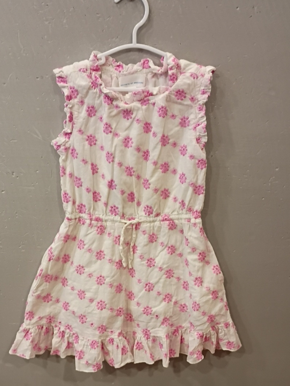 Rockets Of Awesome Girls White & Pink Floral Ruffle Dress